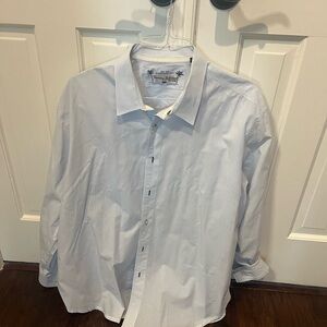 Tommy Bahama White Blue Striped Long Sleeve Button Down Shirt With Detailed Cuff
